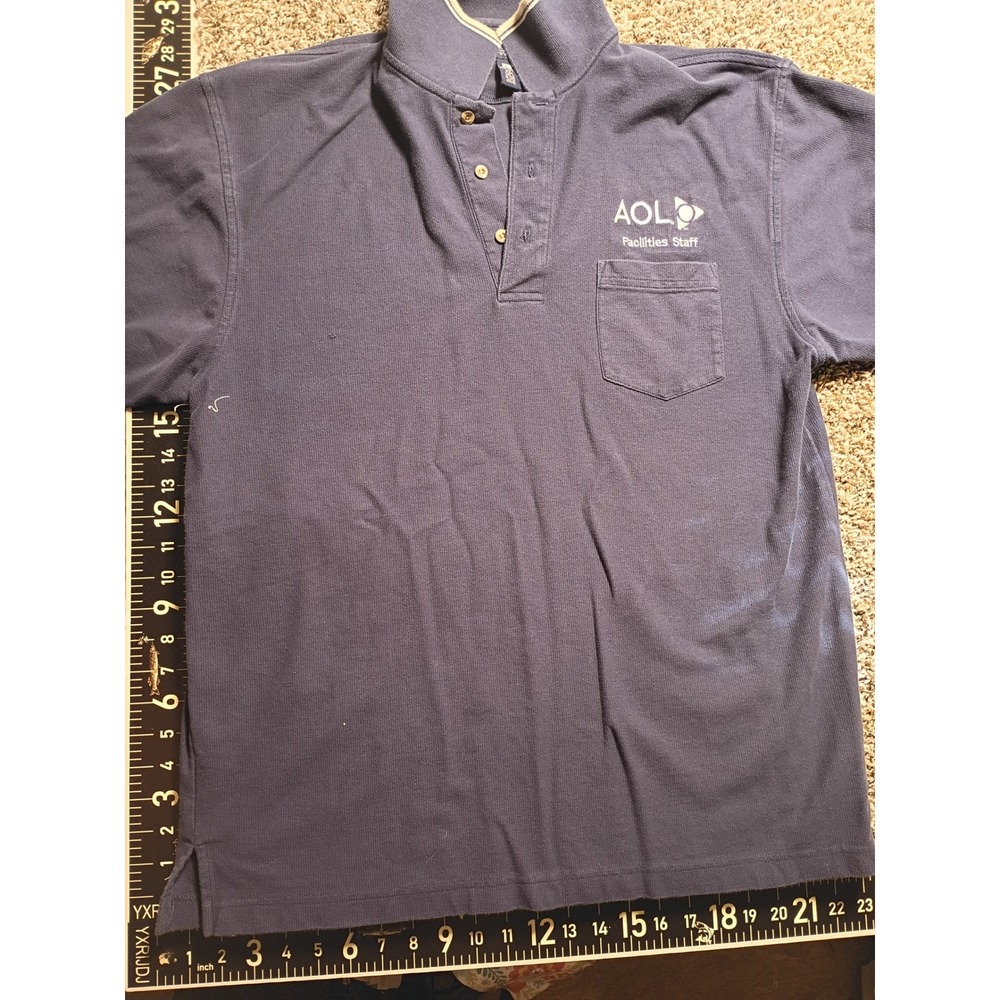 Port Authority Mens AOL Facilities Staff Polo Shirt Navy Blue Large Vintage Tech - Picture 1 of 5